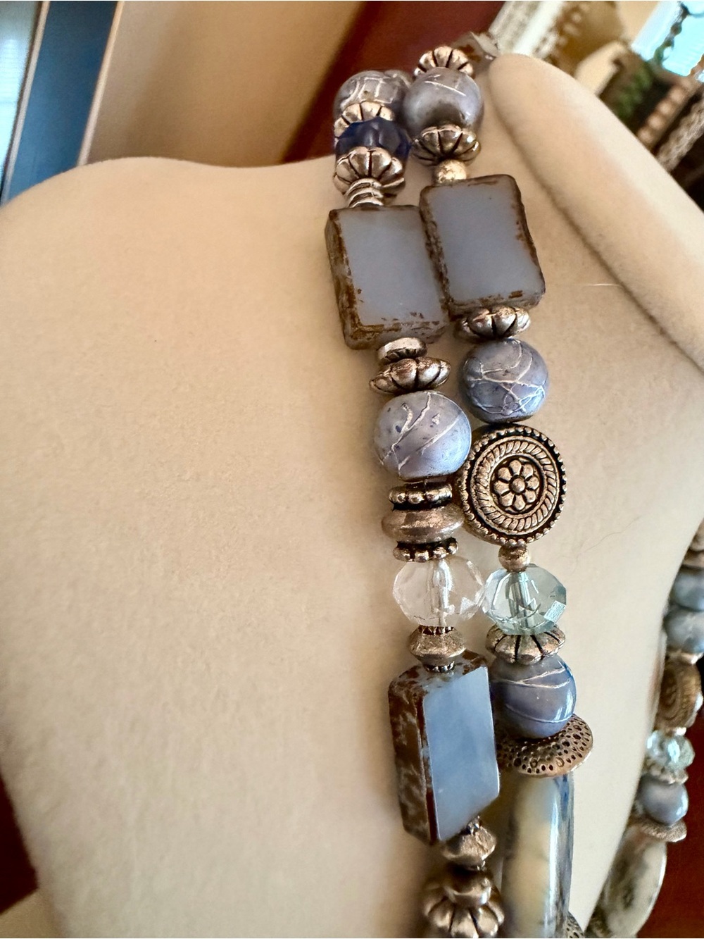 Vintage Chinoiserie Blue & White Porcelain Multi-Strand Statement Necklace - Picture 3 of 6